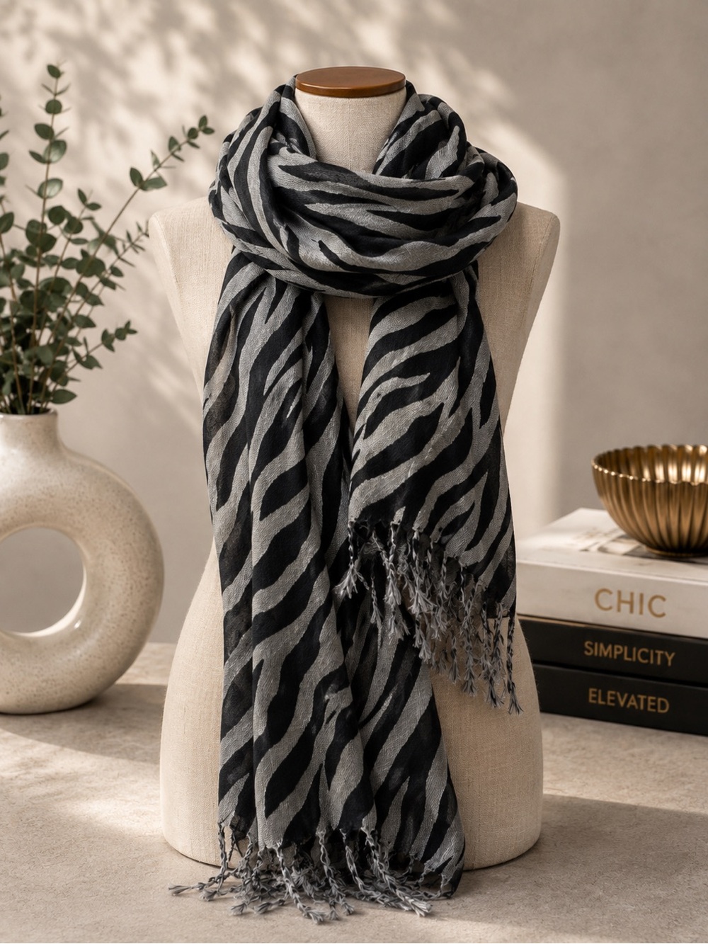 🆕😍Black and Gray Zebra-Stripe Decorative Scarf - Home Accents